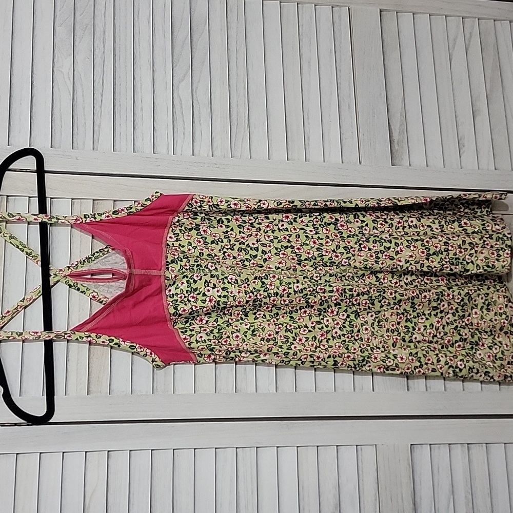 Patagonia Girls Floral Organic Cotton Blend Sun Dress Size L (12) Pink Green